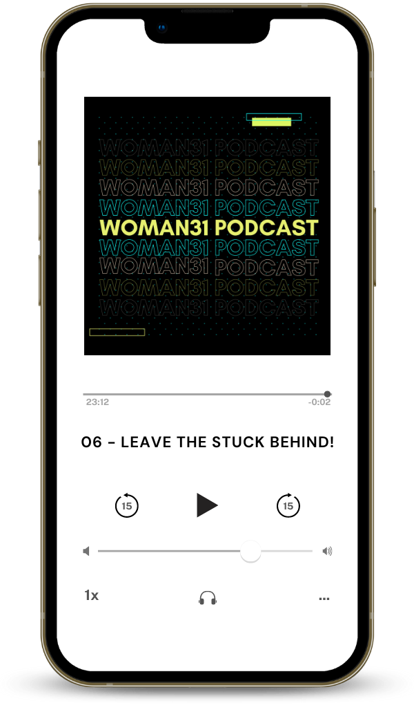 woman 31 podcast on a cellphone